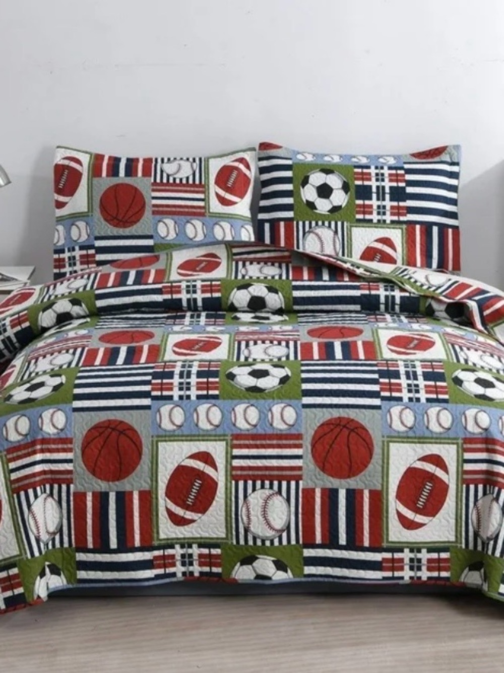 Kids Sports Patchwork Full Size Quilt Set - 1 Quilt & 1 Pillowcase
